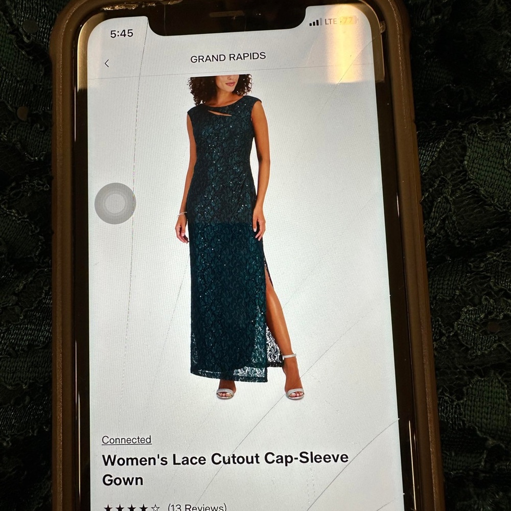 Connected Apparel Emerald Green Lace With Sequins Maxi Gown